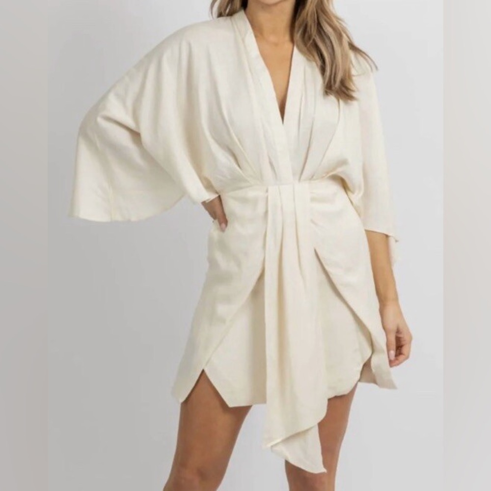 Elegant Cream Mini Wrap Dress